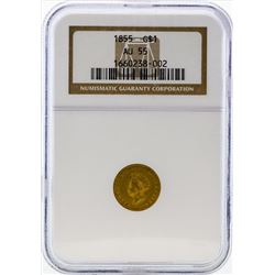 1855 $1 Indian Princess Head Gold Coin NGC AU55