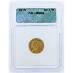 1913 $2 1/2 Indian Head Quarter Eagle Gold Coin ICG MS64
