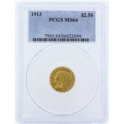 1913 $2 1/2 Indian Head Quarter Eagle Gold Coin PCGS MS64