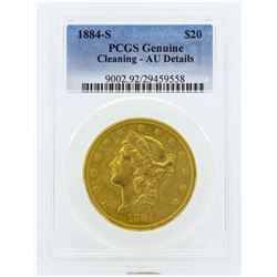 1884-S $20 Liberty Head Double Eagle Gold Coin PCGS Genuine AU Details