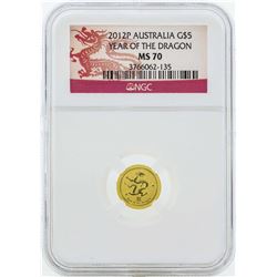 2012P $5 Australia Year of the Dragon Gold Coin NGC MS70