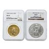 Image 1 : 1996 $50 American Gold Eagle & 1996 $1 American Silver Eagle Coins NGC MS69