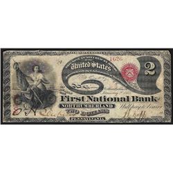 1865 $2 Lazy Duece First National Bank Note National Currency