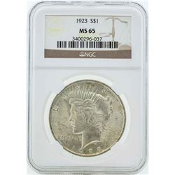 1923 $1 Peace Silver Dollar Coin NGC MS65