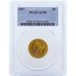 1897 $5 Liberty Head Half Eagle Gold Coin PCGS AU55