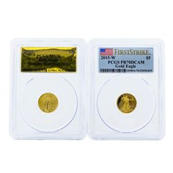 Set of (2) 2015 $5 American Gold Eagle Coins PCGS MS70 & PR70DCAM