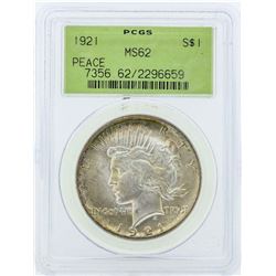 1921 $1 Peace Silver Dollar Coin PCGS MS62