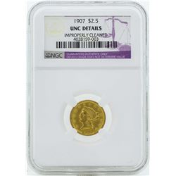 1907 $2 1/2 Liberty Head Quarter Eagle Gold Coin NGC Unc Details