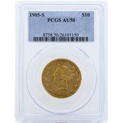 1905-S $10 Liberty Head Eagle Gold Coin PCGS AU50