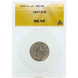 1937-S Buffalo Nickel Coin ANACS MS66