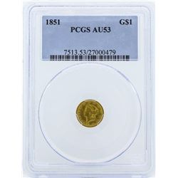 1851 $1 Liberty Head Gold Dollar Coin PCGS AU53