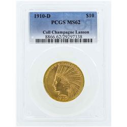 1910-D $10 Indian Head Eagle Gold Coin PCGS MS62