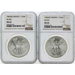 Set of 1983MO-1984MO Mexico 1 Onza Silver Libertad Coins NGC MS66