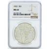 Image 1 : 1922 $1 Peace Silver Dollar Coin NGC MS63
