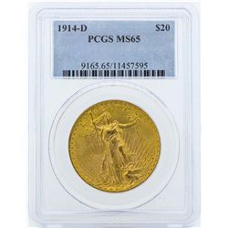 1914-D $20 St. Gaudens Double Eagle Gold Coin PCGS MS65