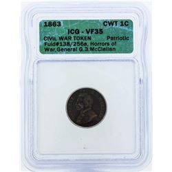 1863 Civil War 1 Cent Token Patriotic ICG VF35