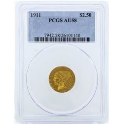 1911 $2 1/2 Indian Head Quarter Eagle Gold Coin PCGS AU58