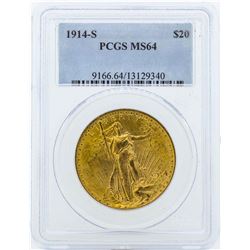 1914-S $20 St. Gaudens Double Eagle Gold Coin PCGS MS64