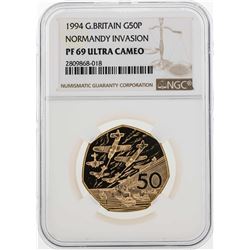 1994 Great Britain 50 Pence Gold Coin NGC PF69 Ultra Cameo