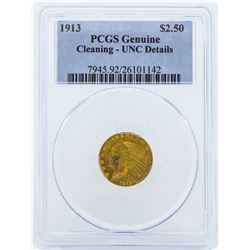 1913 $2 1/2 Indian Head Quarter Eagle Gold Coin PCGS Genuine UNC Details