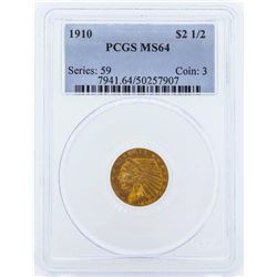 1910 $2 1/2 Indian Head Quarter Eagle Gold Coin PCGS MS64