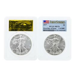 Lot of 2016-W & 2017 $1 American Silver Eagle Coins PCGS MS70