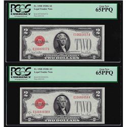 Lot of (2) Consecutive 1928G $2 Legal Tender Notes PCGS Gem New 65PPQ