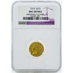 1915 $2 1/2 Indian Head Quarter Eagle Gold Coin NGC Unc Details