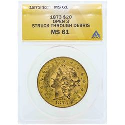 1873 $20 Liberty Head Double Eagle Gold Coin ANACS MS61 Open 3