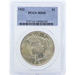 1922 $1 Peace Silver Dollar Coin PCGS MS65