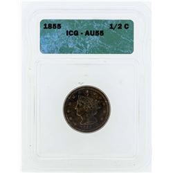 1855 Braided Hair Half Cent Bust Coin ICG AU55