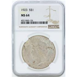1923 $1 Peace Silver Dollar Coin NGC MS64