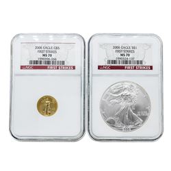 2006 $5 American Gold Eagle & 2006 $1 American Silver Eagle Coins NGC MS70