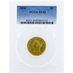 1850 $5 Liberty Head Half Eagle Gold Coin PCGS XF40