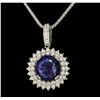 Image 1 : Platinum 8.13ct GIA Certified Tanzanite and Diamond Pendant with Chain