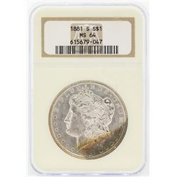 1881-S $1 Morgan Silver Dollar Coin NGC MS64 Great Toning