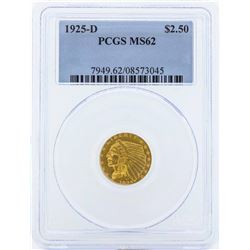 1925-D $2 1/2 Indian Head Quarter Eagle Gold Coin PCGS MS62
