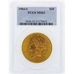 1904-S $20 Liberty Head Double Eagle Gold Coin PCGS MS63