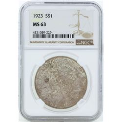1923 $1 Peace Silver Dollar Coin NGC MS63