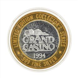 .999 Silver Grand Casino $10 Casino Gaming Token Limited Edition