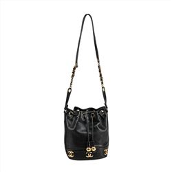 Chanel Black Leather Bucket Bag with Gold Hardware