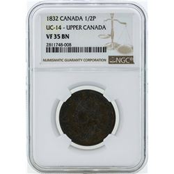 1832 Canada 1/2 Penny UC-14 Upper Canada Coin NGC VF35BN