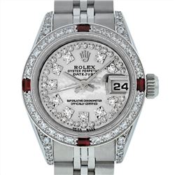 Rolex Stainless Steel Ruby and Diamond Datejust Ladies Wristwatch