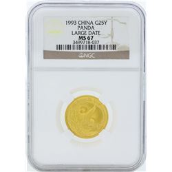 1993 Large Date China 25 Yuan Gold Panda Coin NGC MS67