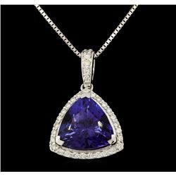 Platinum 6.78ct GIA Certified Tanzanite and Diamond Pendant with Chain