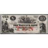 Image 1 : 1800's $10 The Warwick Bank Obsolete Bank Note