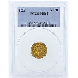 1926 $2 1/2 Indian Head Quarter Eagle Gold Coin PCGS MS62