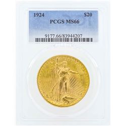 1924 $20 St. Gaudens Double Eagle Gold Coin PCGS MS66