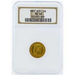 1902 Russia 5 Roubles Gold Coin NGC MS66