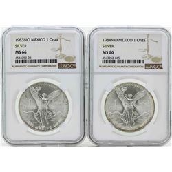 Set of 1983MO-1984MO Mexico 1 Onza Silver Libertad Coins NGC MS66